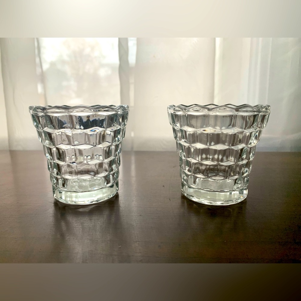 Vtg 2 Indiana Glass #6373 Candle-lite Crystal Votive Holders